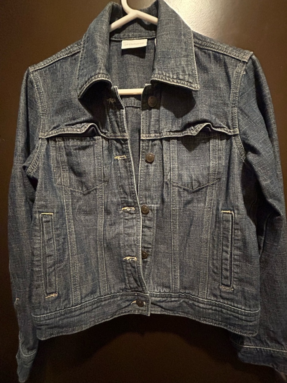 Liz Claiborne Womens Blue Denim Jacket Button Front Long Sleeve Size S